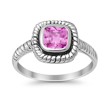 Princess Cut Simulated Pink Cubic Zirconia Oxidized Design Ring 925 Sterling Silver